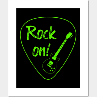 Rock on guitar pick Posters and Art